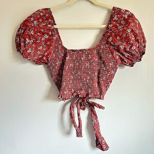 🩷ALTARD STATE BABYDOLL PUFFY SLEEVE FLORAL OPEN BACK CROP TOP SIZE MEDIUM TREND